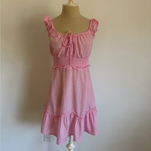 Sundress Pink White Elastic Tiered Ruched M